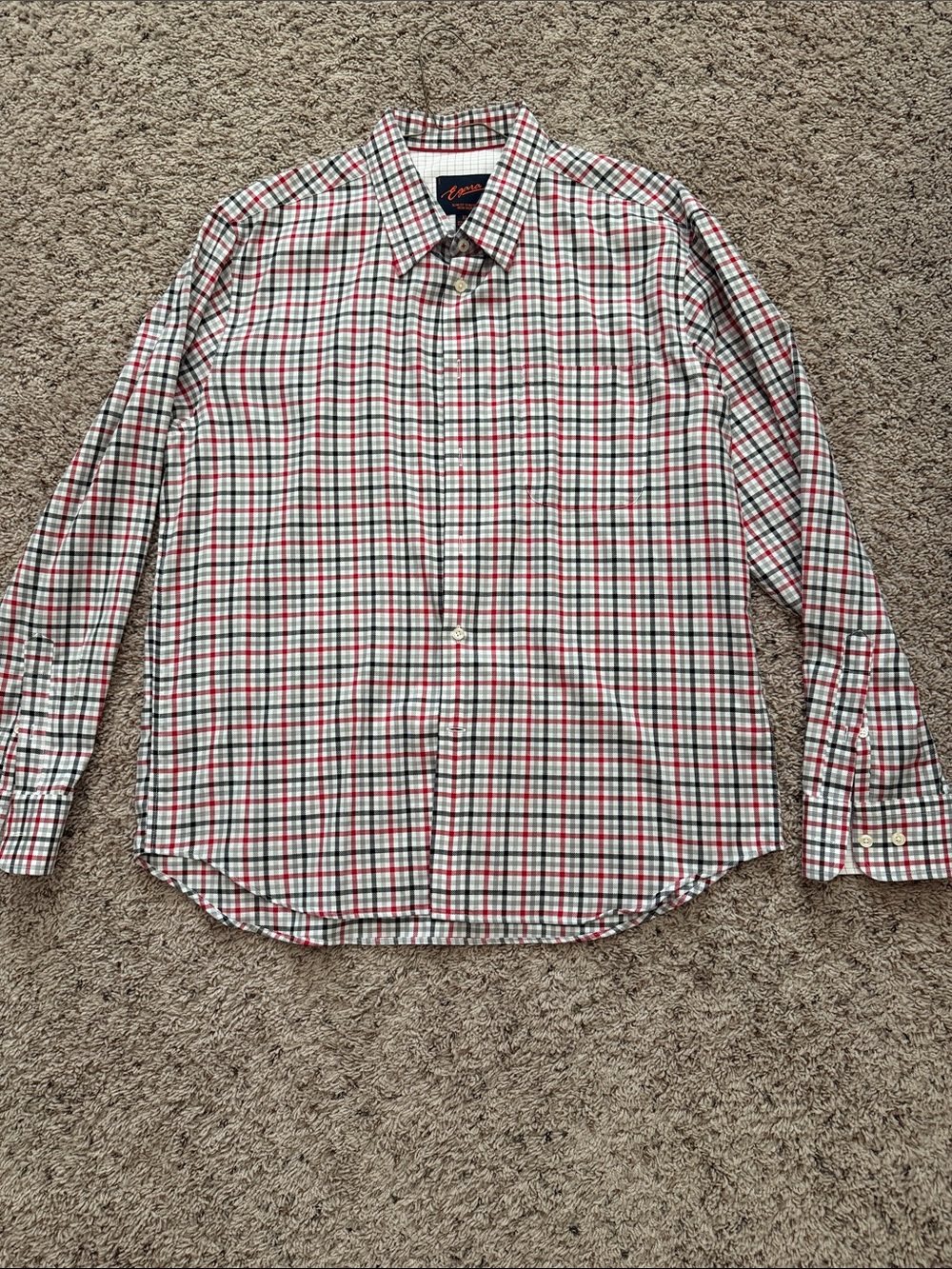Egara Red, Black & White Plaid Button-Down Dress Shirt